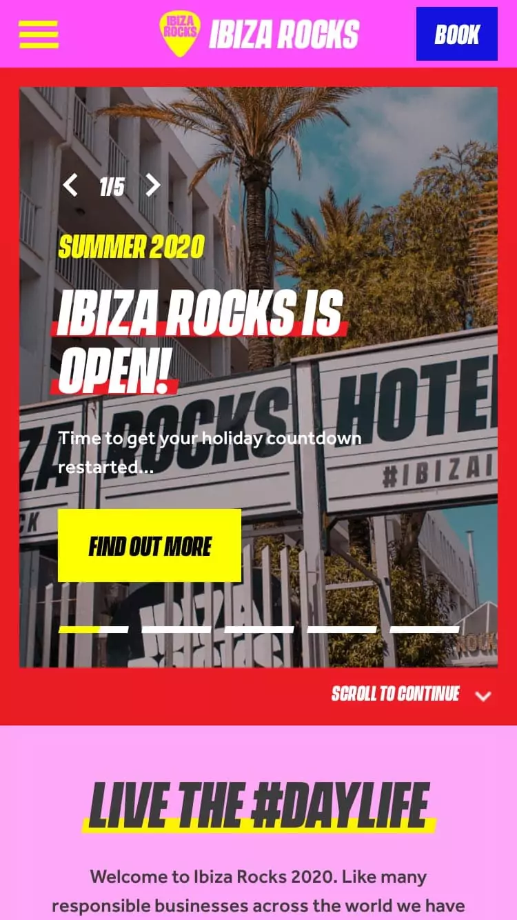 mobile version of Ibiza Rocks hotel web design