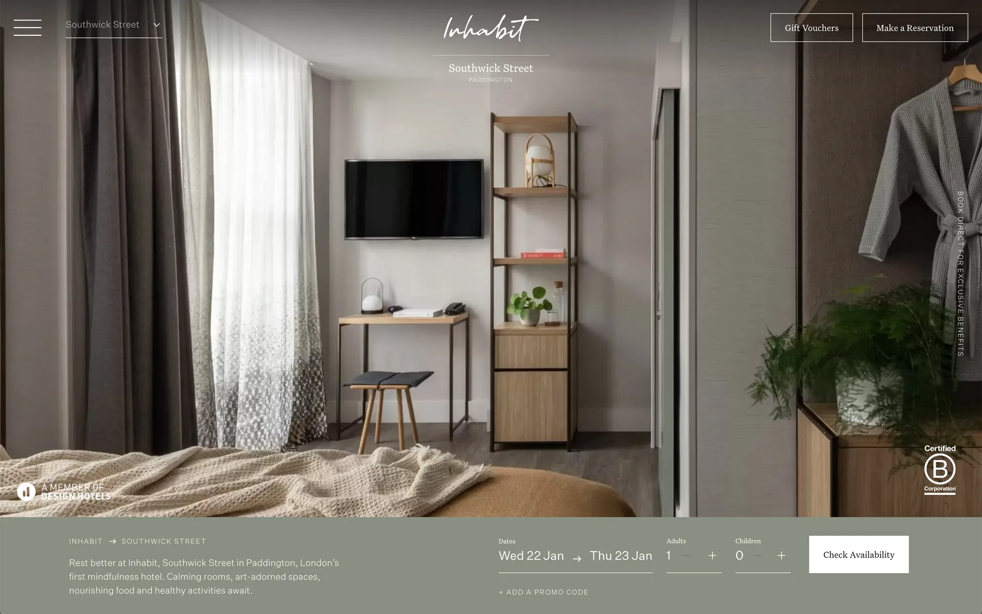 Inhabit Hotels hotel web design