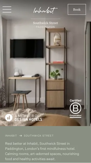 Mobile View of Inhabit Hotels hotel web design